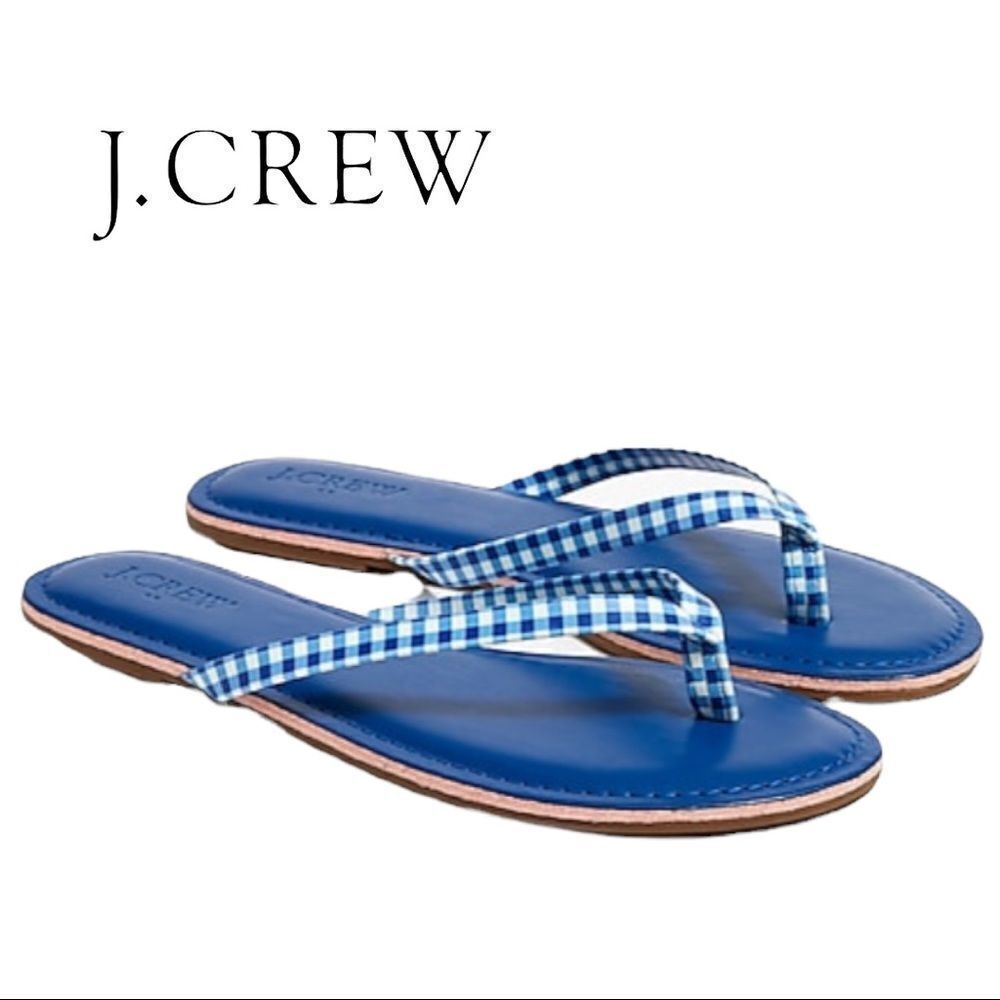NEW J. Crew Blue Gingham Printed Easy Summer Flip Flop Sandals 7 8 9 10 12